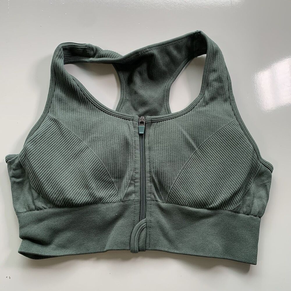 90 DEGREE BY REFLEX Sport Bra Zip Front Full Support Coverage LARGE